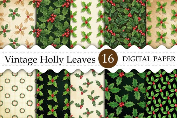 Download Vintage Holly Leaves Digital Paper - Digital paper Collection