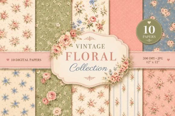 Download 10 Shabby Chic Floral Digital Papers - Digital paper Collection
