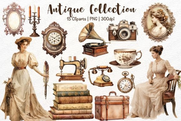 Download Vintage Antique Watercolor Clipart Set - Premium Resources