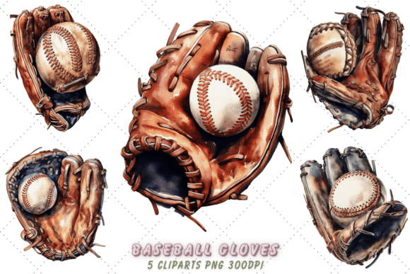 Download Baseball Gloves Vintage Watercolor Art - Premium Bundle
