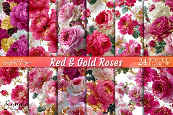 Download Red Gold Roses Luxury Floral Background - Old Collection