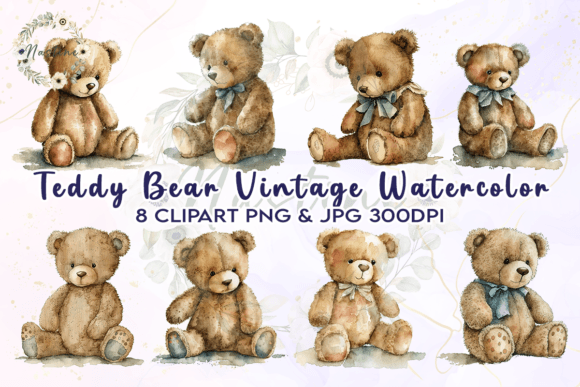 Download Teddy Bear Vintage Watercolor Clipart - Premium Bundle