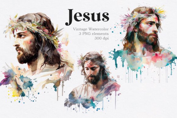 Download Jesus Christ Vintage Watercolor Clipart - Premium Bundle