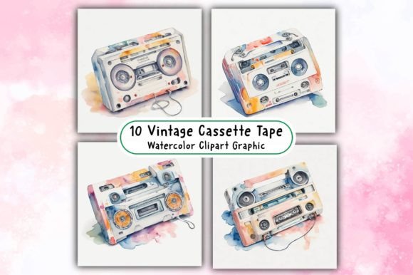 Download Vintage Cassette Tape Watercolor Clipart - Vintage cassette Collection