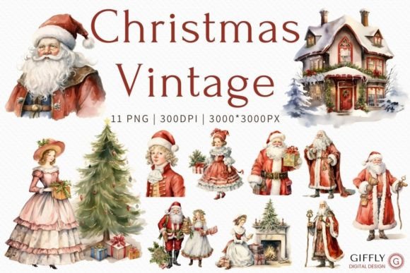 Download Christmas Vintage Watercolor Clipart - Premium Resources