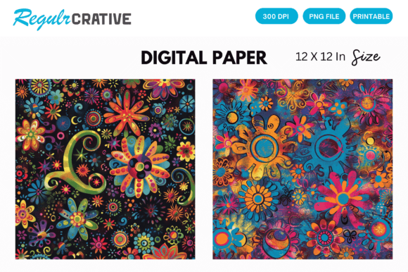 Download Hippie Flowers Digital Paper Pattern - Digital paper Collection