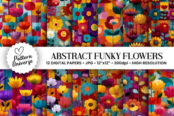 Download Abstract Funky Flowers Digital Papers - Digital paper Collection