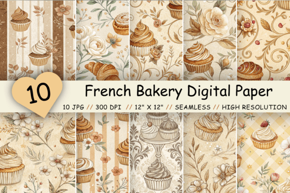 Download French Bakery Digital Paper Pack - Digital paper Collection