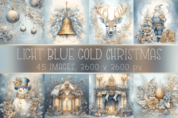 Download Light Blue Gold Vintage Christmas Images - Old Collection