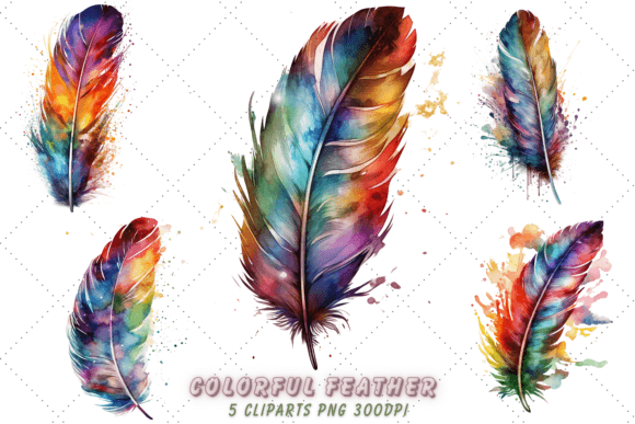 Download Colorful Feather Vintage Watercolor Art - Premium Resources