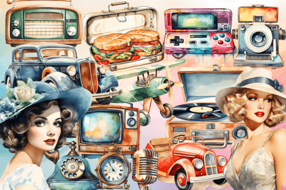 Download Retro Vintage Watercolor Clipart - Premium Resources